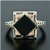 Image 2 : Antique Art Deco 14K White & Rose Gold Black Onyx Etched Milgrain Filigree Ring