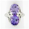 Image 1 : Antique Art Deco 14k White Gold Dual Purple Amethyst Etched Filigree Bypass Ring