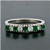 Image 2 : 18k White Gold 1.36 ctw Alternating Round Diamond & Emerald Wedding Band Ring 5.