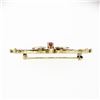 Image 5 : Vintage 14K Yellow Gold Round Blood Red Ruby Foliage Hand Etched Bar Pin Brooch