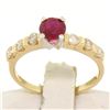 Image 2 : 14k Yellow & White Gold 0.95 ctw Round Ruby Solitaire & Diamond Engagement Ring