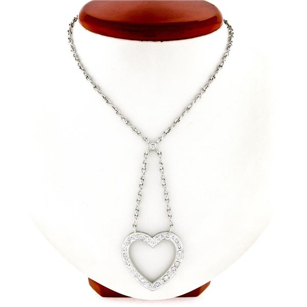 18K White Gold VS E Ideal 2.40 ctw Diamond Heart Dangle Infinity Link Necklace