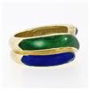Image 5 : Vintage Solid 18K Yellow Gold Blue & Green Enamel Wide Intertwined Band Ring