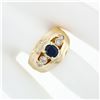 Image 3 : 18k Yellow Gold 0.87 ctw Oval Sapphire & Round Diamond Polished Wide Band Ring