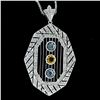 Image 6 : 18k White Gold 2.15 ctw Aquamarine, Citrine, & Diamond Open Milgrain Pendant Nec