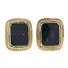 Image 1 : Vintage 14K Yellow Gold Octagonal Bloodstone Twisted Wire Frame Button Earring