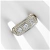 Image 3 : Men's Antique Art Deco 14K White Gold 0.75 ctw European Diamond 3 Stone Band Rin
