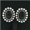 Image 2 : Large Vintage .925 Silver Oval Black Onyx Twisted Wire Bead Work Button Earrings