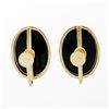 Image 4 : Vintage 14k Yellow Gold Bezel Set Oval Black Onyx Button Screw-On Earrings