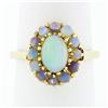 Image 1 : Vintage 14K Gold FINE Oval Cabochon Solitaire & Bead Ball Halo Opal Cluster Ring