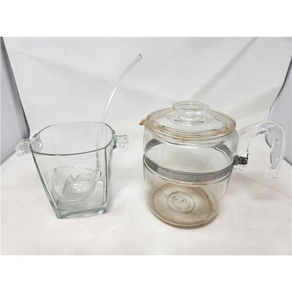 Vintage Crystal Ice Bucket and Pyrex Coffee Pot