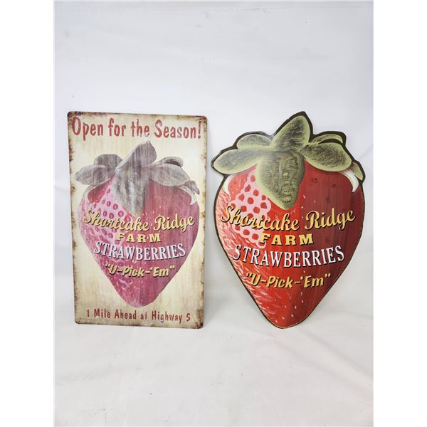 2 Tin Strawberry Signs