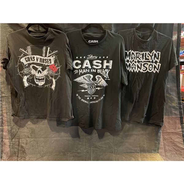 Used Marylynn Manson T-shirt Medium, Johnny Cash T-shirt 2Xlg, G N' R T-shirt Medium