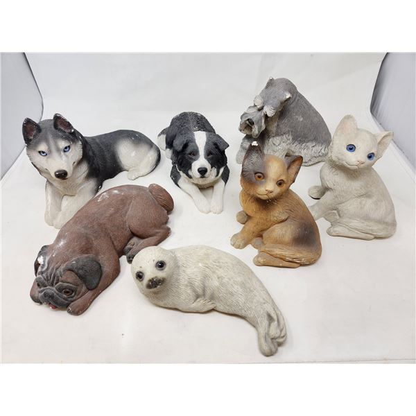 Hand Crafted Cat and Dog Sculptures by Sandicast, Some Signed