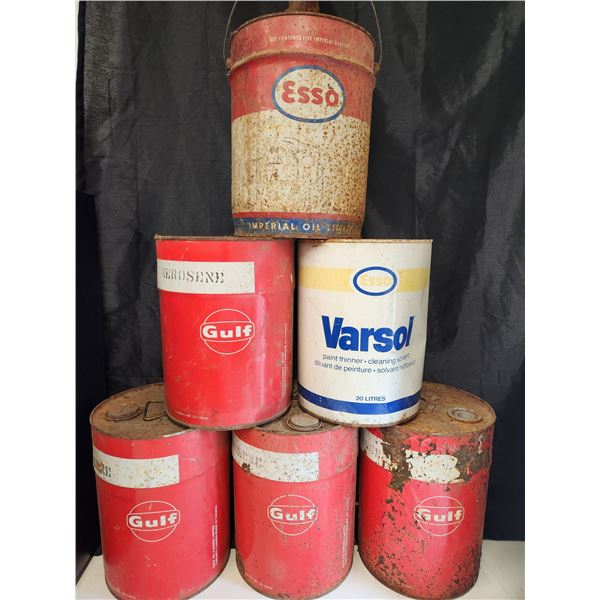 Vintage 5 Gallon Gulf and Esso Tins