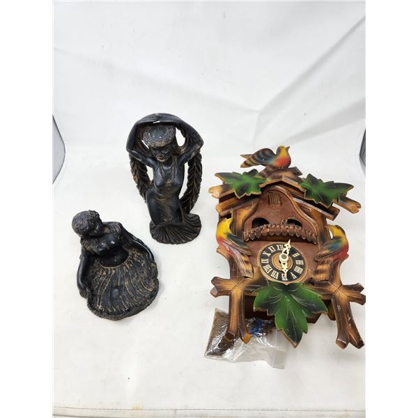 Vintage Coo-coo Clock and Hawaiian Girl Sculptures