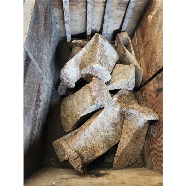 Vintage Wooden Box Full of Axe Heads and Wedges