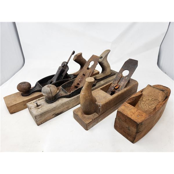4 Antique Wooden Woodworking Planes