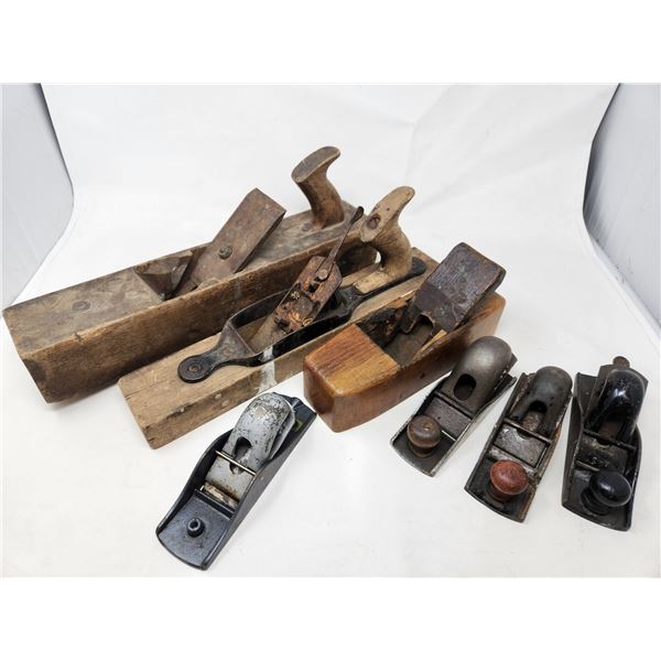 Antique Wooden and Metal Woodworking Plane Lot