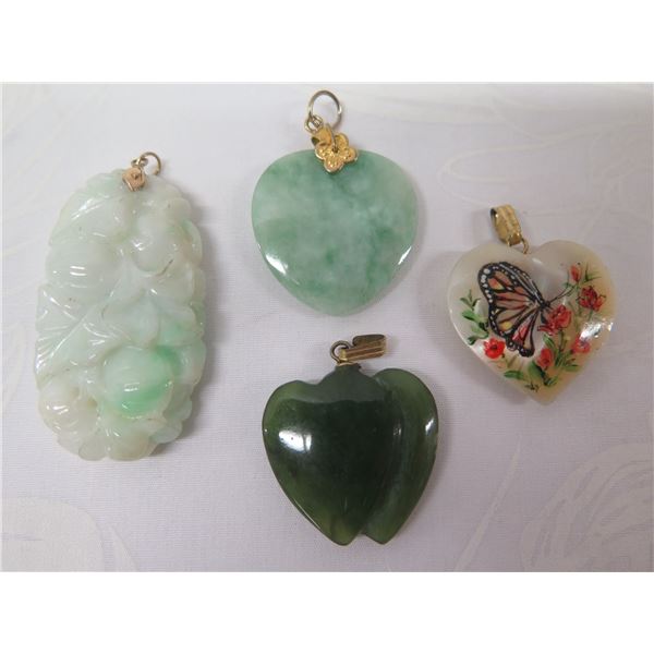 Qty 4 Stone Pendants w/ Metal Bails, Misc Designs & Sizes