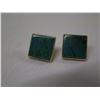 Image 2 : Pair Square Sterling Stud Earrings w/ Green Stone