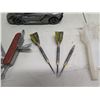 Image 8 : Black Widow Bowling Ball, Model Car, Darts, Pocket Knife, Barbell, Cases, etc