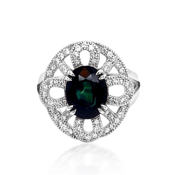 2.65ct Blue Natural Ceylon Blue Sapphire 14K White Gold Ring