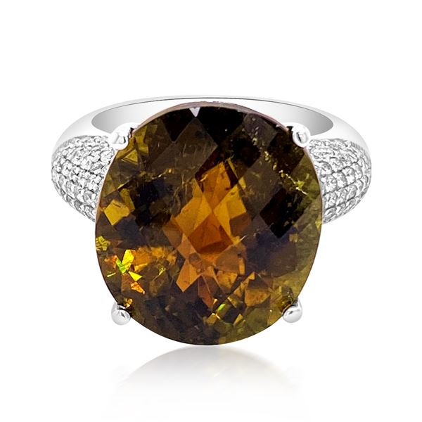 15.2ct Natural GREEN TOURMALINE 14K White Gold 5.6gm Ring