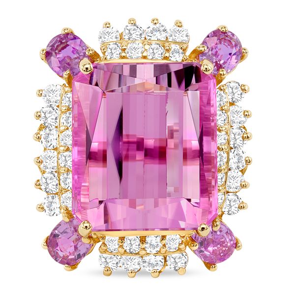22.47ct kunzite Ring w/Sapphire & Diamond