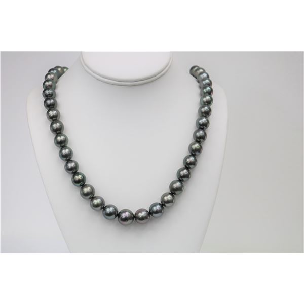 12-14mm Tahitian Peacock Round Necklace with Gold Clasp