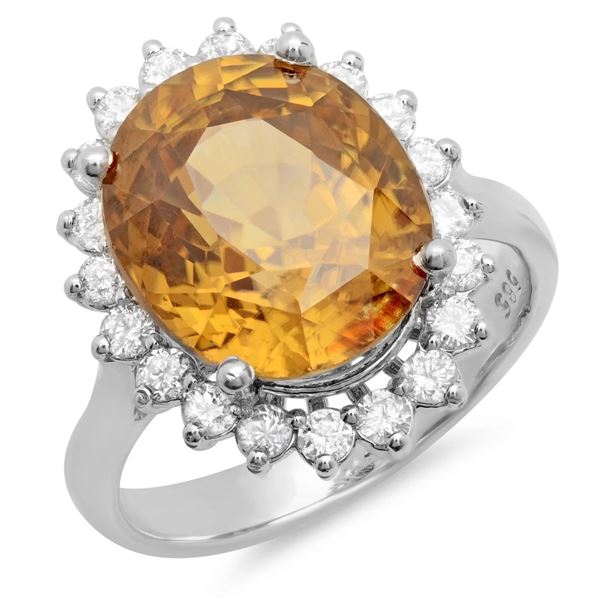 10.82ct Yellow Zircon 14 K White  Gold Ring