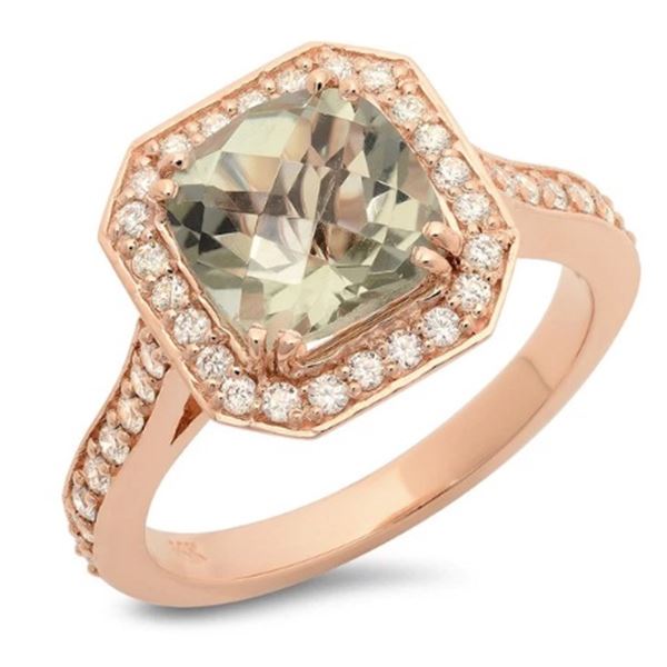 2.39ct Green Amethyst 14 K Rose Gold Ring