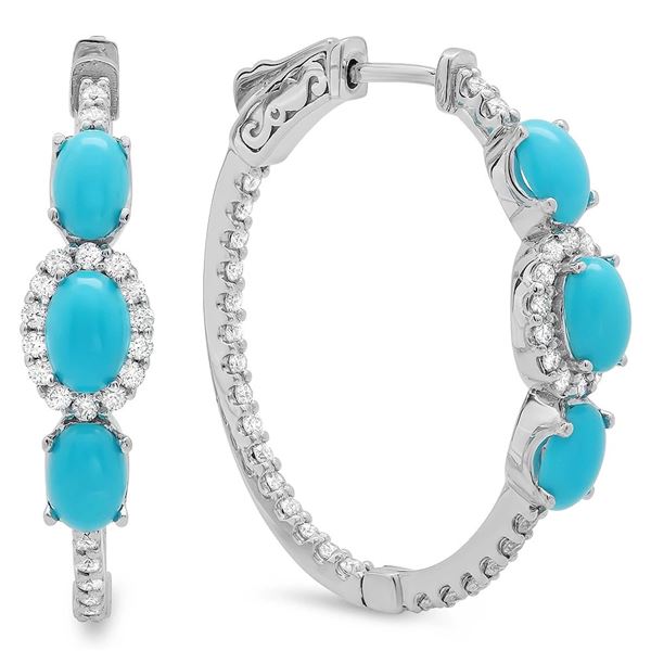 2.22ct Turquoise 14 K White Gold Earrings
