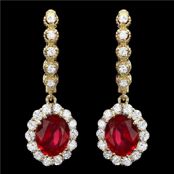 14k Gold 5.3ct Ruby 1.40ct Diamond Earrings