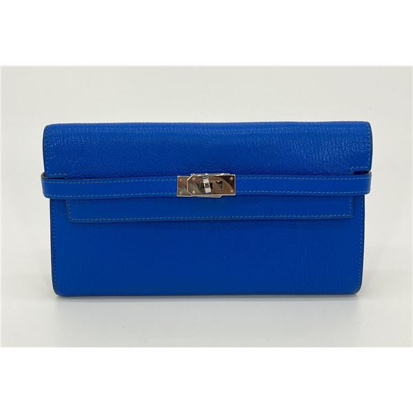 NWOT Hermes Kelly Classic Wallet Mysore Bleu Electrique