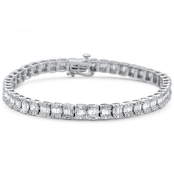 3.52ct 14K White Gold Round & Baguette Diamond Bracelet 7"