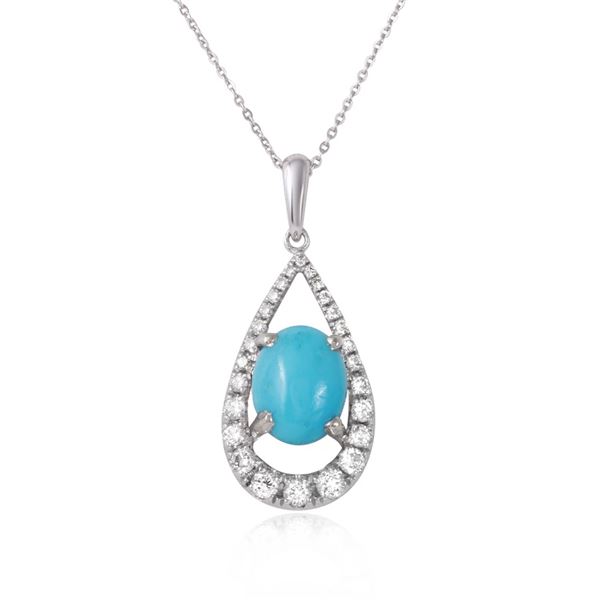 1.42ct Turquoise 14 K White Gold Pendant
