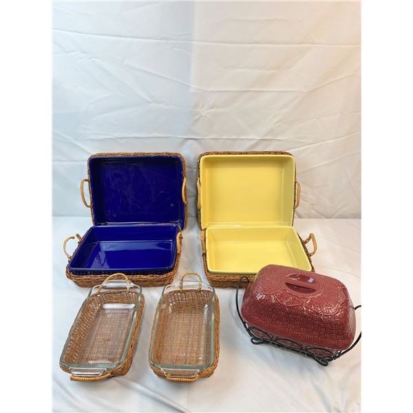 Wicker Server Wicker & 1 Metal Servers with Dishes - Sunrise Estate Services Ltd