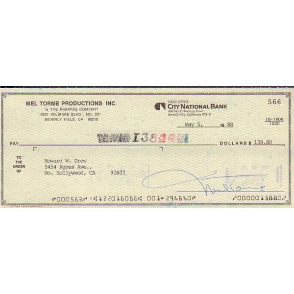 Mel Torme signed original check