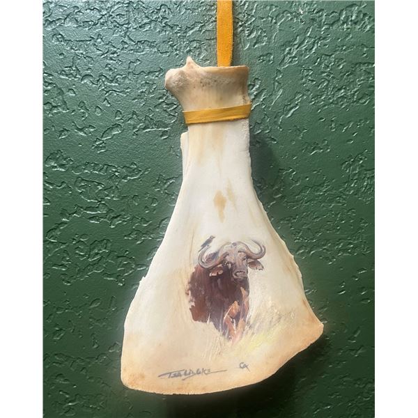 Cape Buffalo painted on a Cape Buffalo shoulder blade