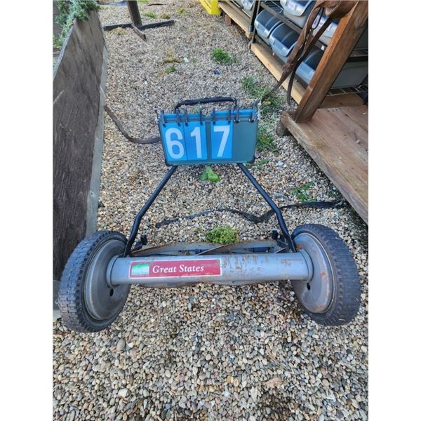 Grey push reel lawn mower