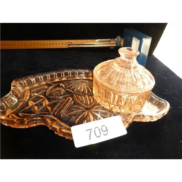 Depression Glass Lidded Candy Dish and Tray