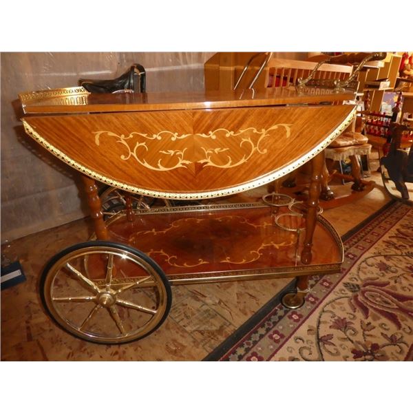 Ornate Antique serving cart, with Drop Leaf Sides