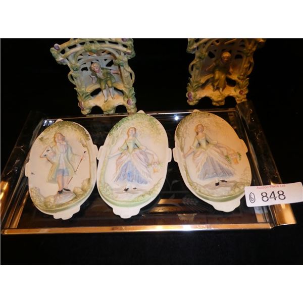 Decorative plaques, silver tray, ornaments