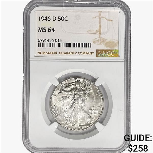 1946-D Walking Liberty Half Dollar NGC MS64 `