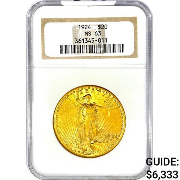 1924 $20 Gold Double Eagle NGC MS63