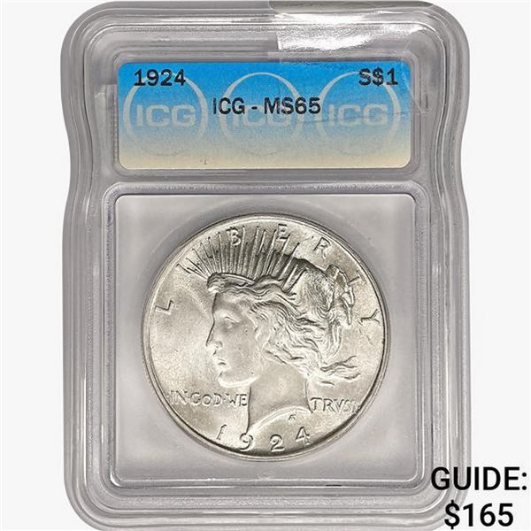 1924 Silver Peace Dollar ICG MS65