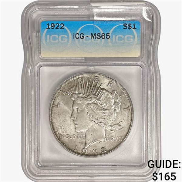 1922 Silver Peace Dollar ICG MS65