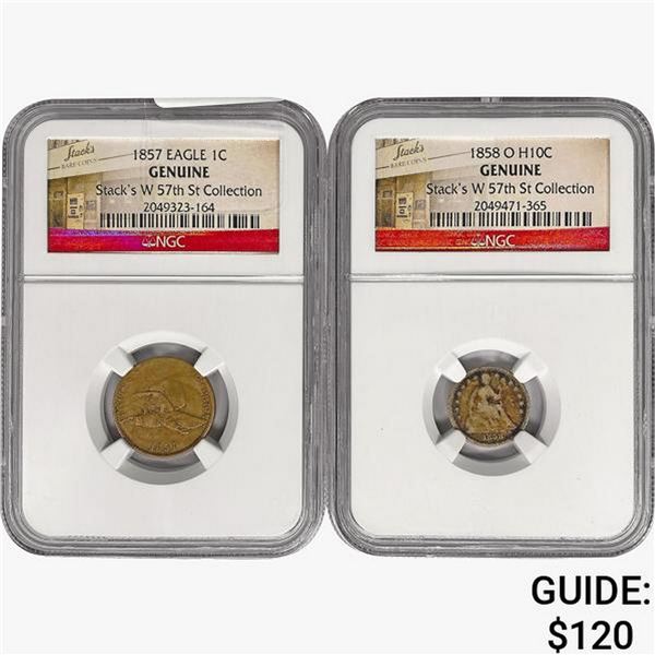 [2] 1857-1858 1 1C, 1 H10C NGC Genuine