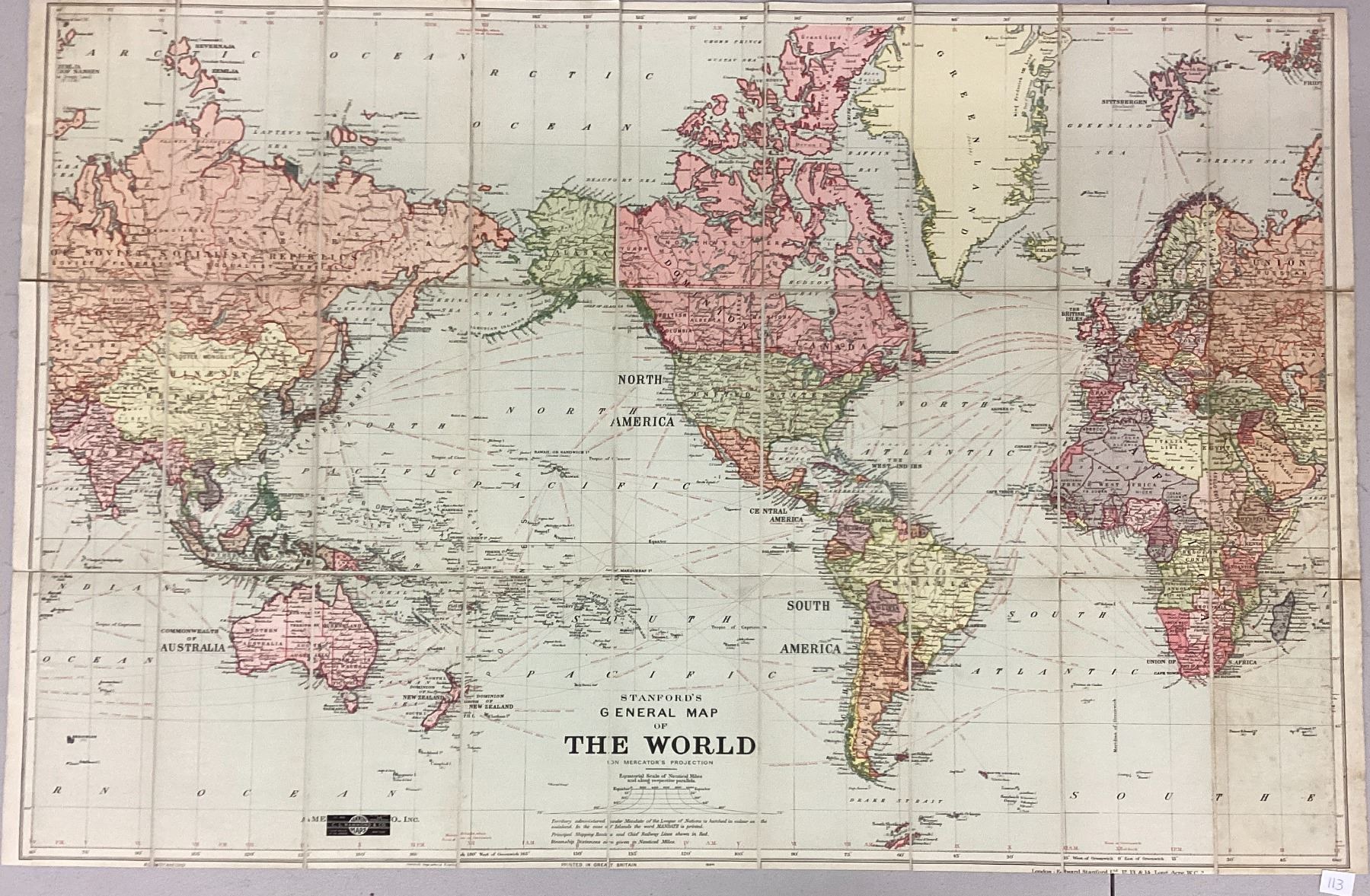 Vintage Large Stanford's General Map of the World